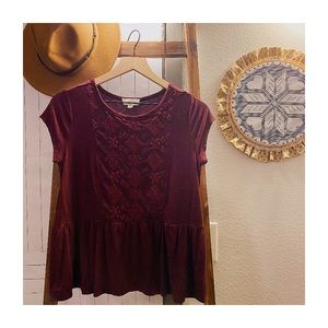 Burgundy Boho Shortsleeve Tee